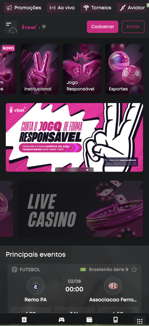 Página principal da VBET