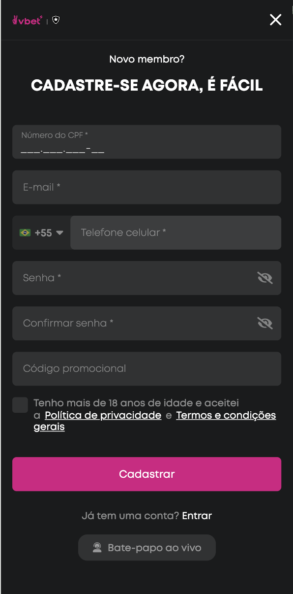 VBET registro