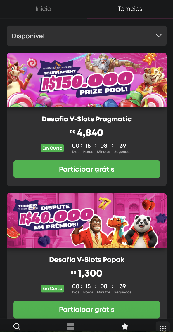 Página de torneios na VBET