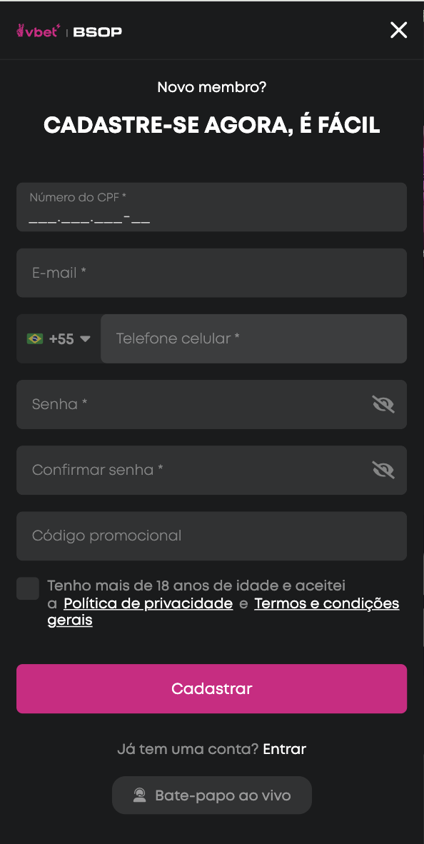 VBET Cassino Login
