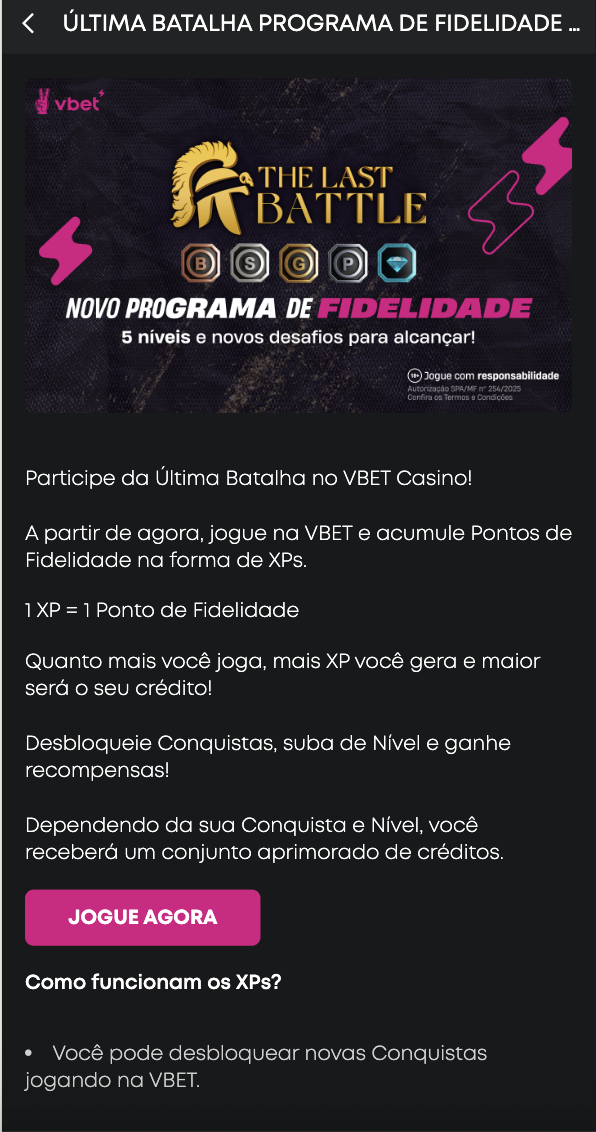 Programa de fidelidade na VBET